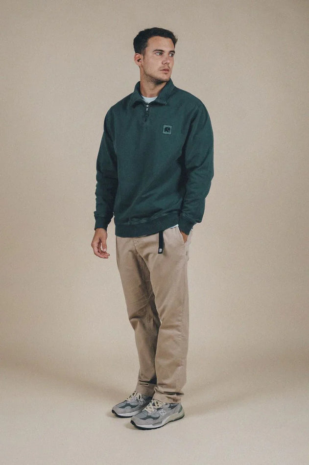 Men's Sauce Pigment Quarter Zip Sweater Elm Green