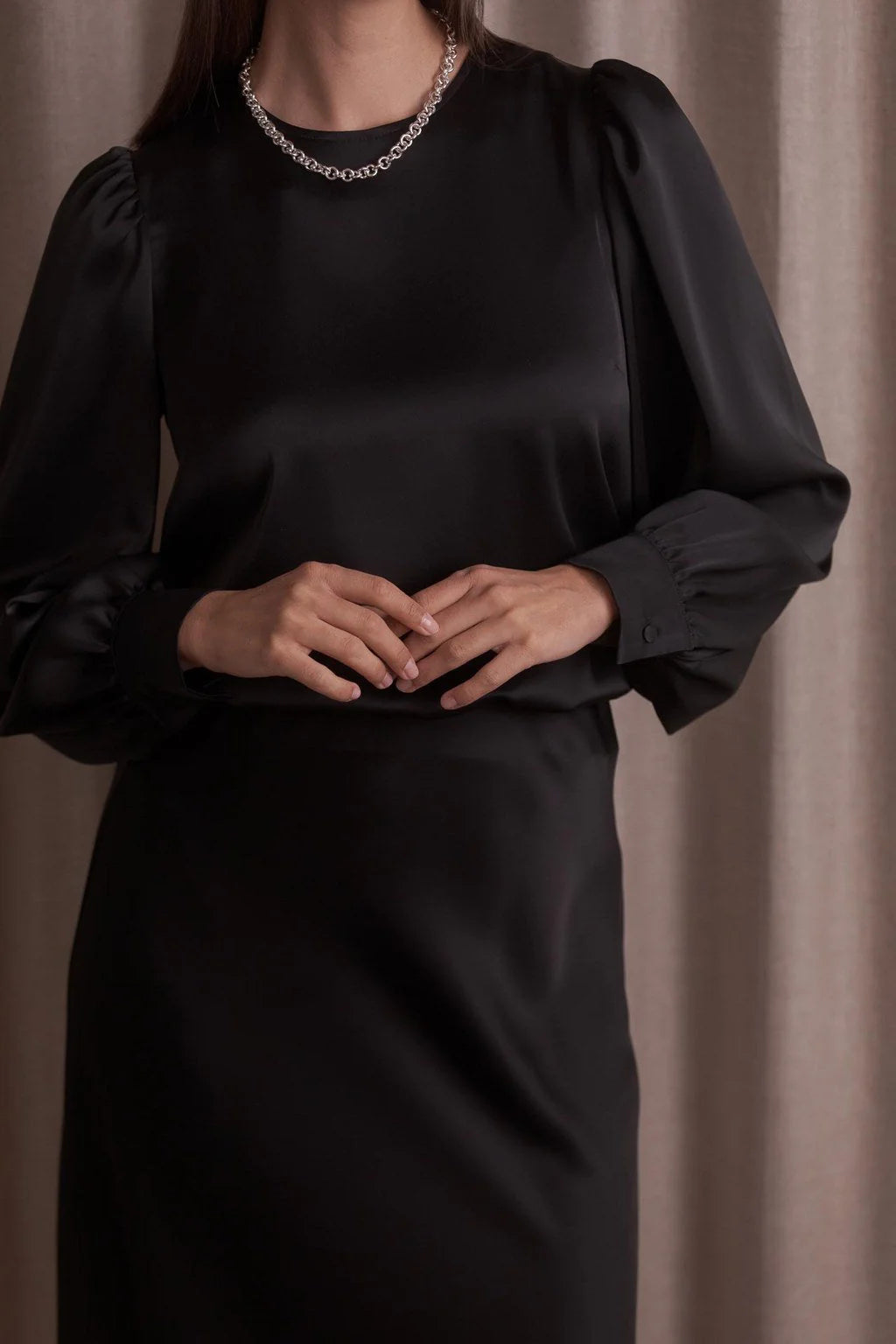 Original Story black puff sleeve blouse, cuff detail