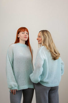 Mint mohair sweater, front view