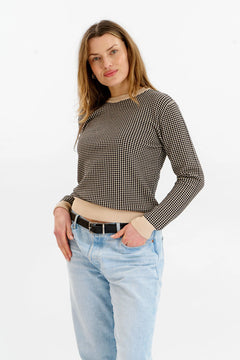 Cream and black jacquard organic cotton sweater, front view