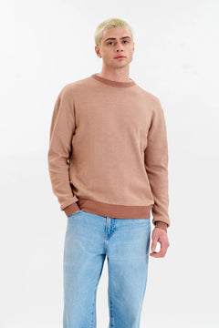 Coffee brown jacquard organic cotton sweater, front view