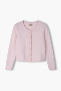 Pale pink cashmere round-neck cardigan, back view