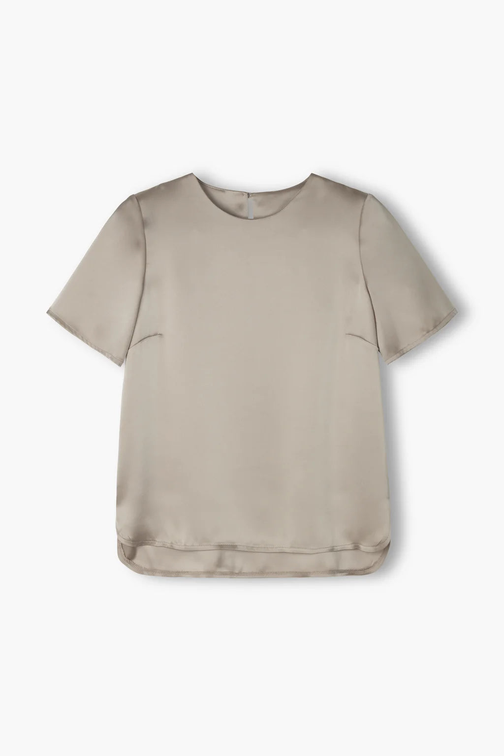 Original Story latte satin blouse, back button detail