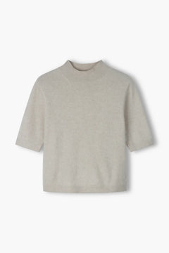 Latte cashmere half-turtleneck sweater, back view