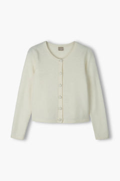 Cream cashmere button cardigan, back view