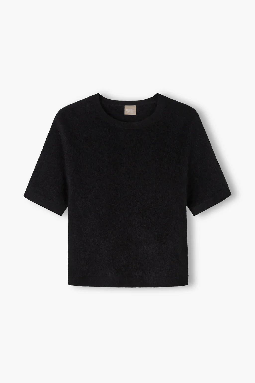 Black brushed cashmere crew neck sweater, back view