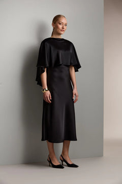 Black satin cape top, front view