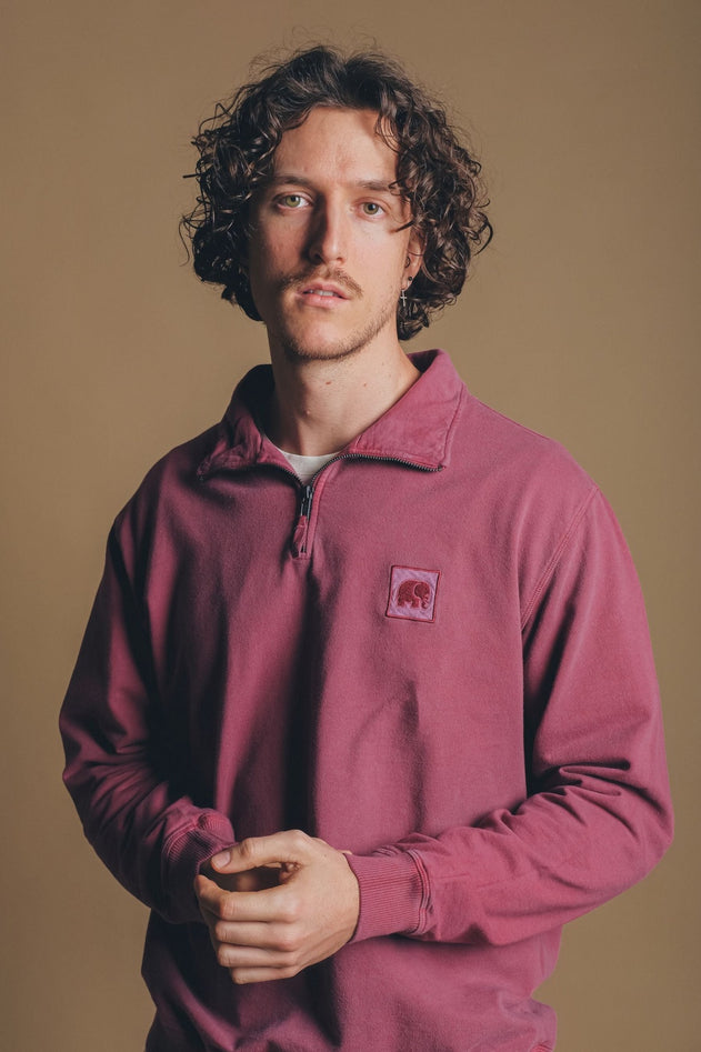Men's Sauce Pigment Quarter Zip Sweater Garnacha Red