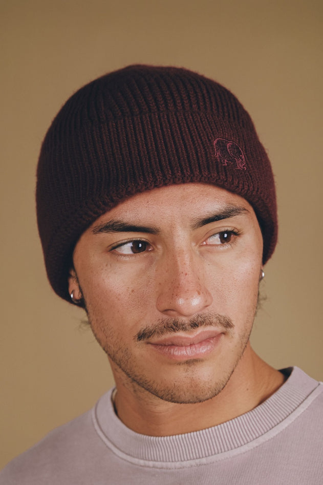 Safor Rib Knit Beanie Burgundy Red