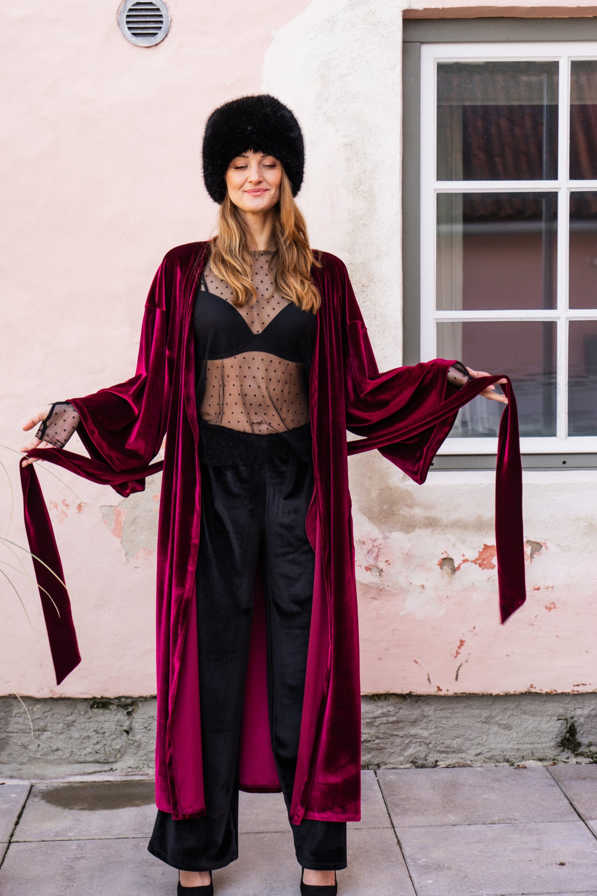Velvet Kimono Wine Red