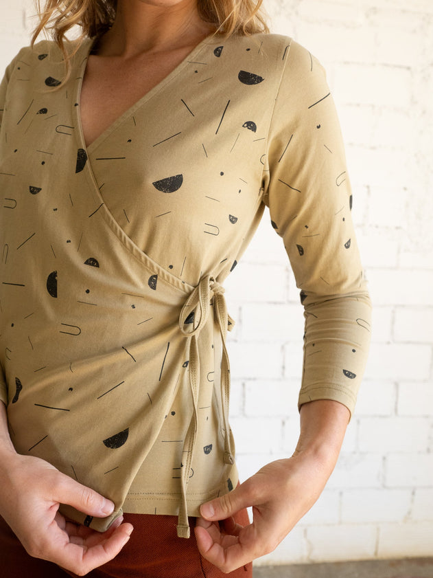 Gina Long Sleeved Crossover Top Sidereal Rain Beige