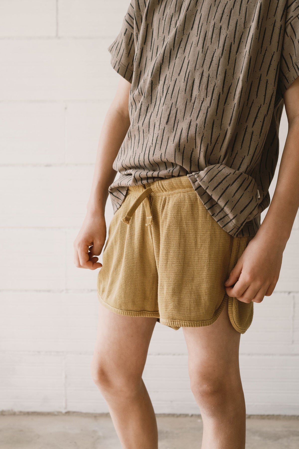 Kid's Huali Waffle Organic Cotton Shorts Mustard