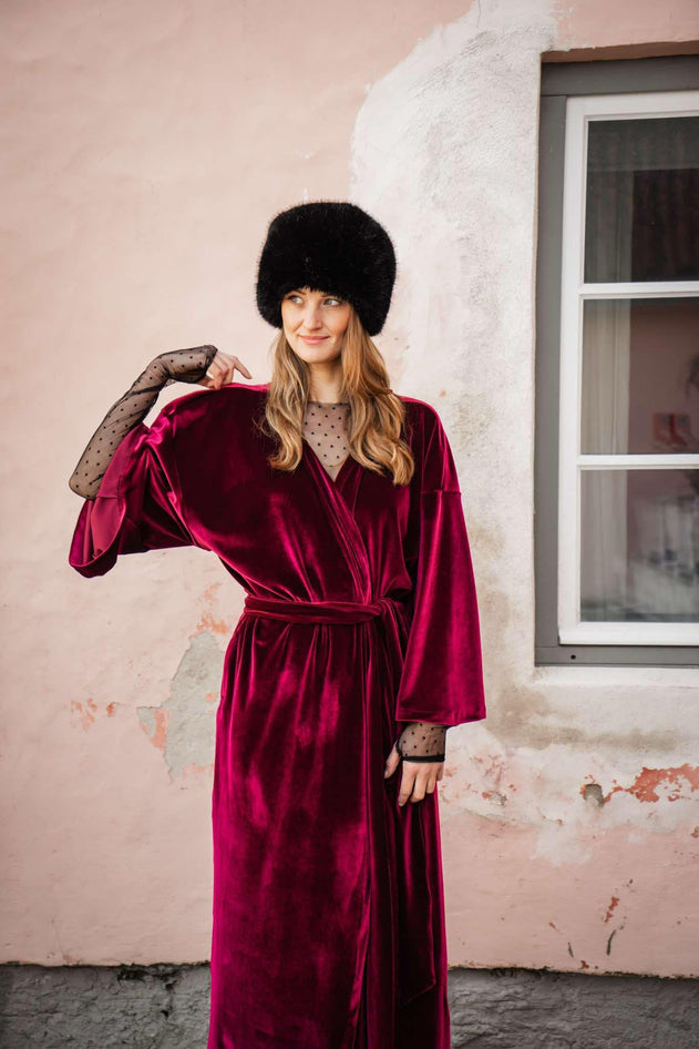 Velvet Kimono Wine Red