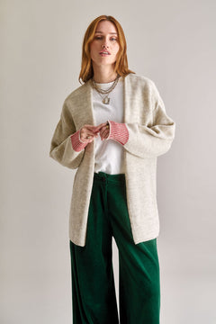 White lamb wool cardigan, front view