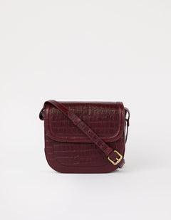 Nina Bag Croco Print Leather Dark Cherry