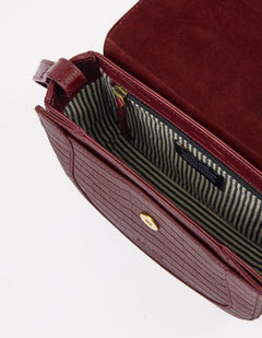 Nina Bag Croco Print Leather Dark Cherry