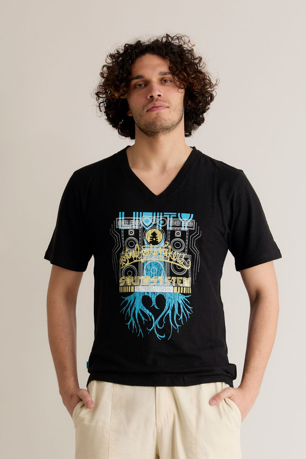 Livity Hemp V-Neck T-Shirt Roots Rockers Black