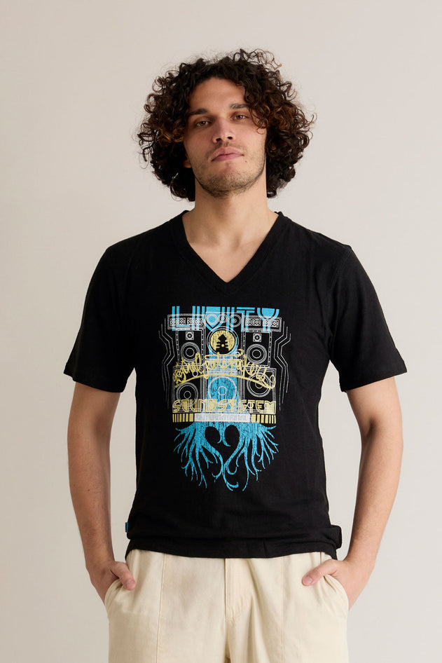 Livity Hemp V-Neck T-Shirt Roots Rockers Black