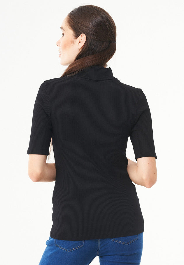 Women's Short Sleeved Cotton Turtleneck Black