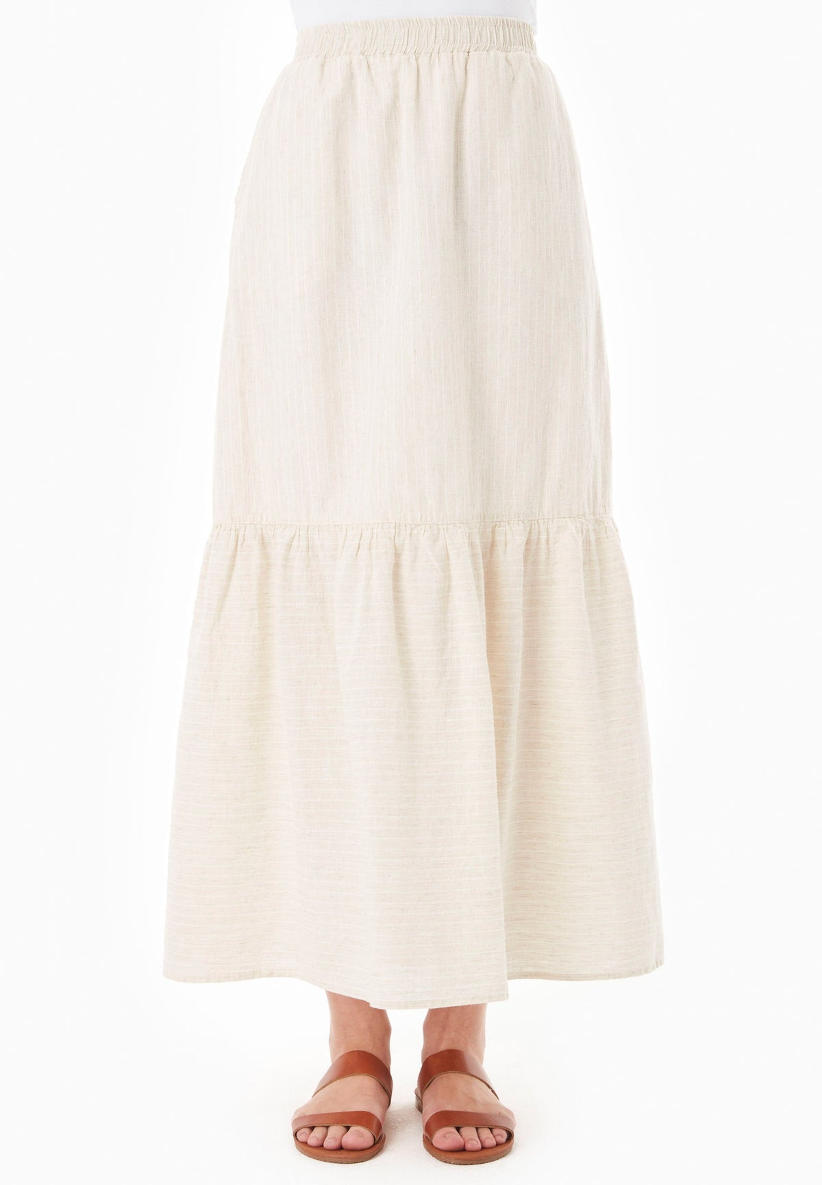 Striped Long Tiered Skirt Natural/Off White