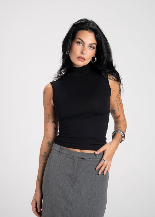 Petra Fitted High-Neck Top Black