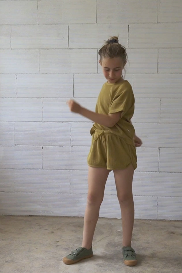 Kid's Huali Waffle Organic Cotton Shorts Mustard