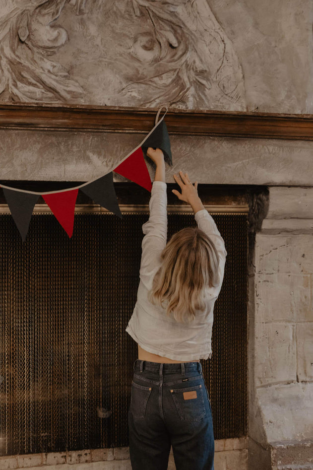Linen Bunting Christmas Green/Red