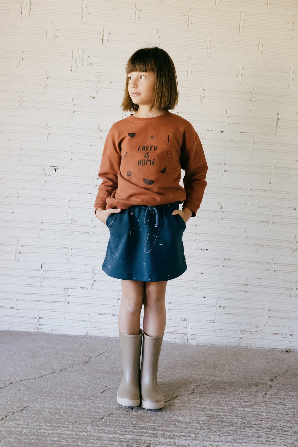 Kids' Gaya Short Flared Skirt Blue Constellations