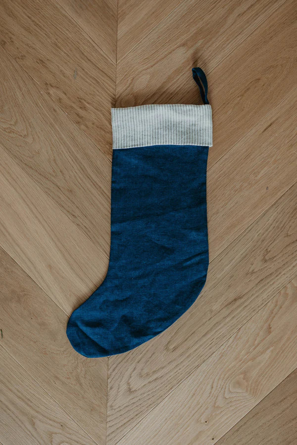Linen Christmas Stocking With Striped Cuff