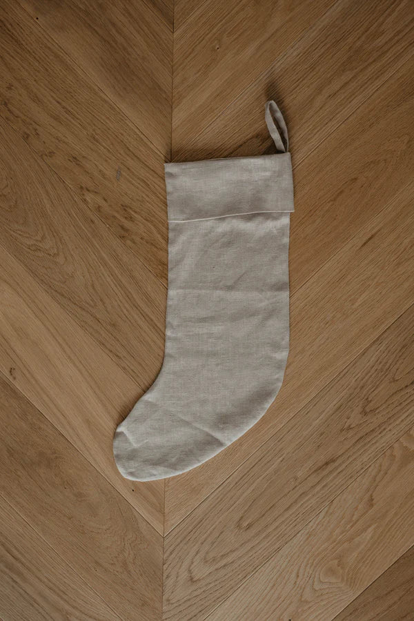 Linen Christmas Stocking With Plain Cuff